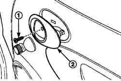 Расположение винта (1) крепления внутренней ручки (2) передней двери