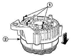 Снятие статора (2) с корпуса (1) генератора