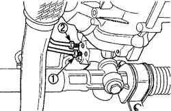 Расположение штуцеров крепления трубок возврата (1) и входной (2) линии давления рулевого механизма