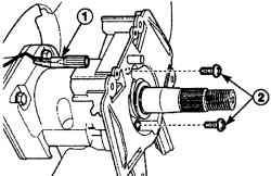 Расположение электрического разъема (1) выключателя звукового сигнала и винтов (2) крепления корпуса переключателей