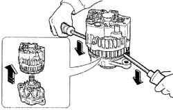 Использование отверток для отделения крышки от генератора