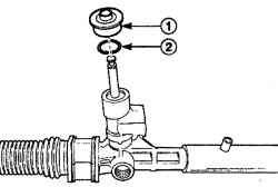 Снятие пылезащитной крышки (1) и стопорного кольца (2) с рулевого механизма