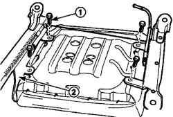 Расположение болтов (1) крепления салазок (2) переднего сиденья