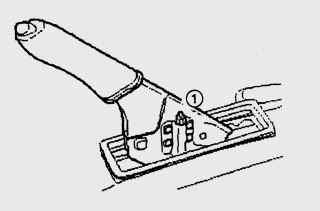 Расположение контргайки (1) крепления переднего троса стояночного тормоза