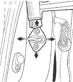 Направления перемещения ударной собачки замка двери для регулировки положения задней части двери