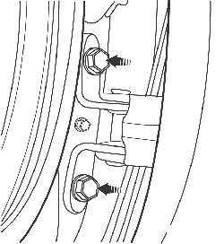 Расположение болтов крепления нижнего шарнира передней двери к двери (крепление верхнего шарнира аналогичное)