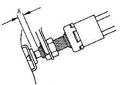 Измерение зазора между резьбовой частью корпуса выключателя и ограничителем хода педали тормоза
