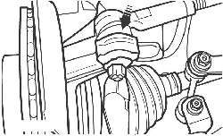 Использование съемника для выдавливания цапфы шарового шарнира наконечника рулевой тяги из поворотного кулака