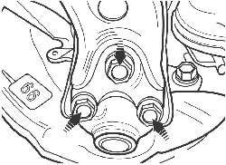 Расположение болта и гаек крепления шарового шарнира к нижнему рычагу передней подвески