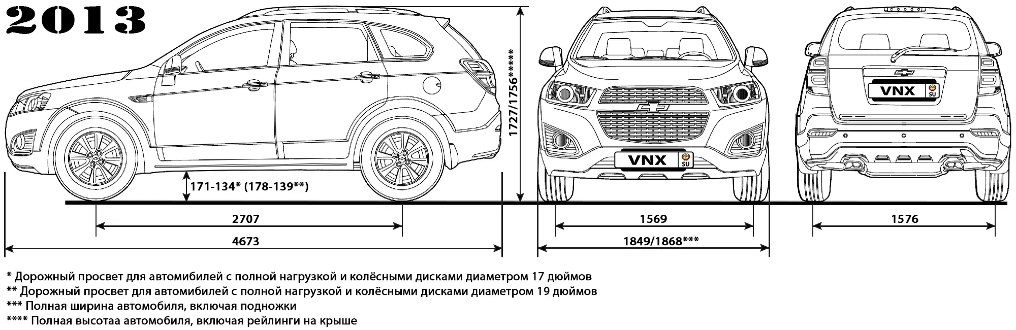 Габаритные размеры Шевроле Каптива 2011-2018 (dimensions Chevrolet Captiva C140)