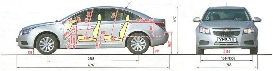 Габаритные размеры Шевроле Круз 2008-2015 (dimensions Chevrolet Cruze)