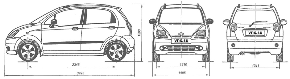 Габаритные размеры Шевроле Спарк 2005-2009 (dimensions Chevrolet Spark)