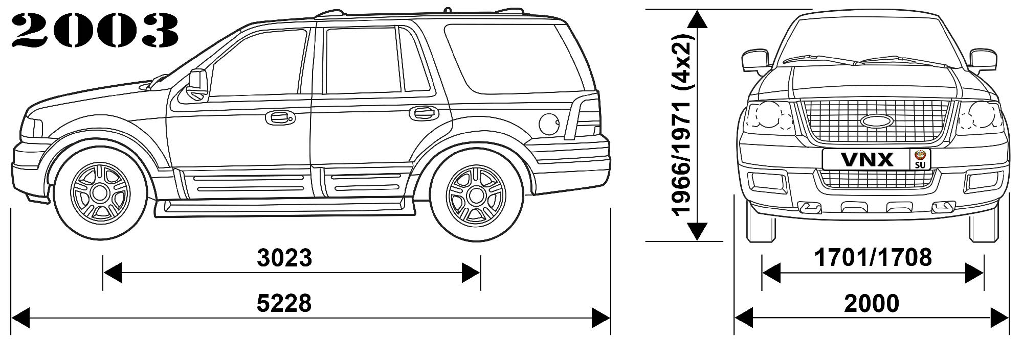 Габаритные размеры Форд Экспедишн 2003-2006 (dimensions Ford Expedition U222)