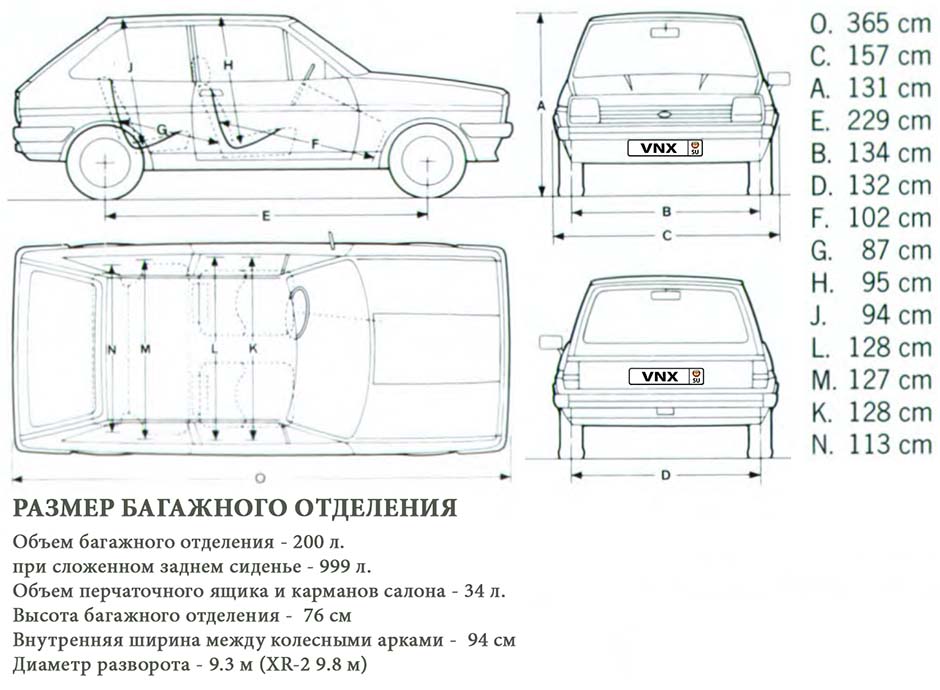 Габаритные размеры Фиеста 1979-1983 (dimensions Ford Fiesta mk1)