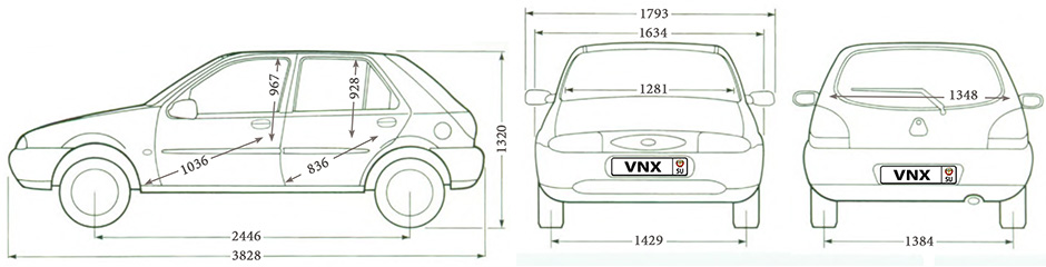 Габаритные размеры Форд Фиеста 1995-2001 (dimensions Ford Fiesta)
