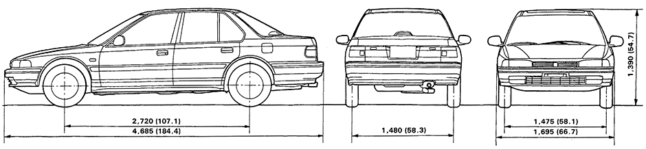 Габаритные размеры Хонда Аккорд 1989-1993 (dimensions Honda Accord CB7)