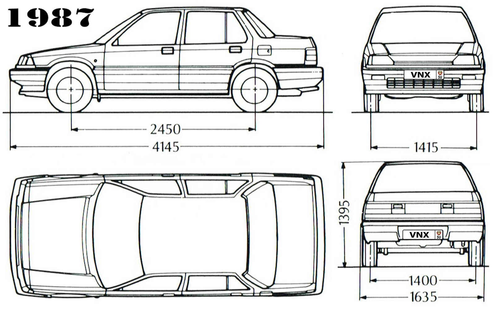 Габаритные размеры Хонда Баллад 1983-1989 (dimensions Honda Ballade mk2)
