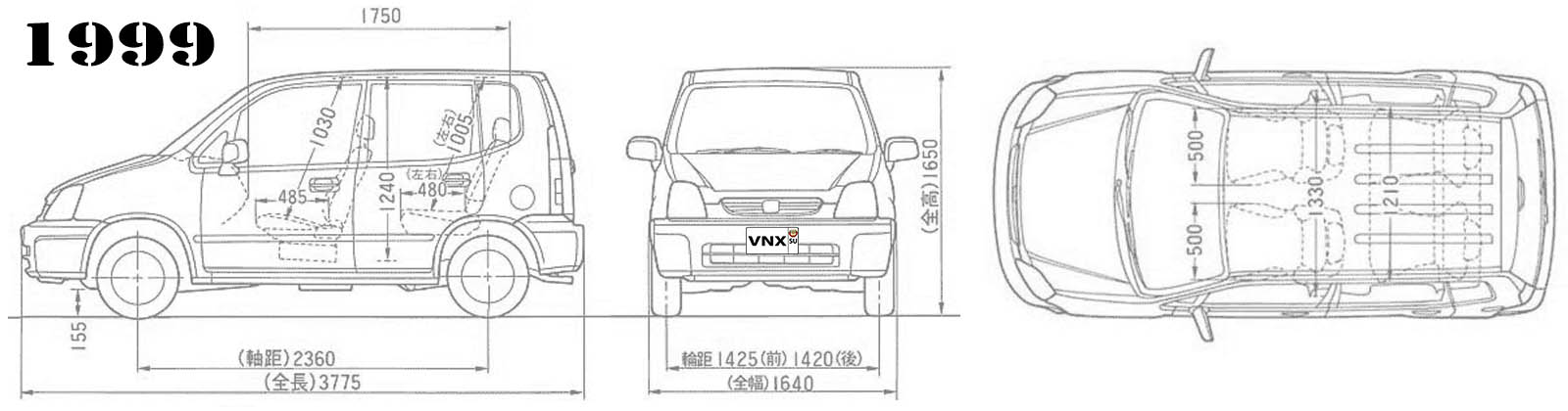 Габаритные размеры Хонда Капа 1998-2002 (dimensions Honda Capa GA4/GA6)