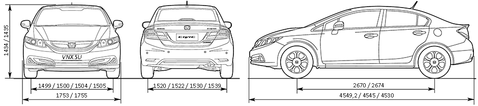 Габаритные размеры Хонда Сивик 4Д (dimensions Honda Civic 4D 2013)