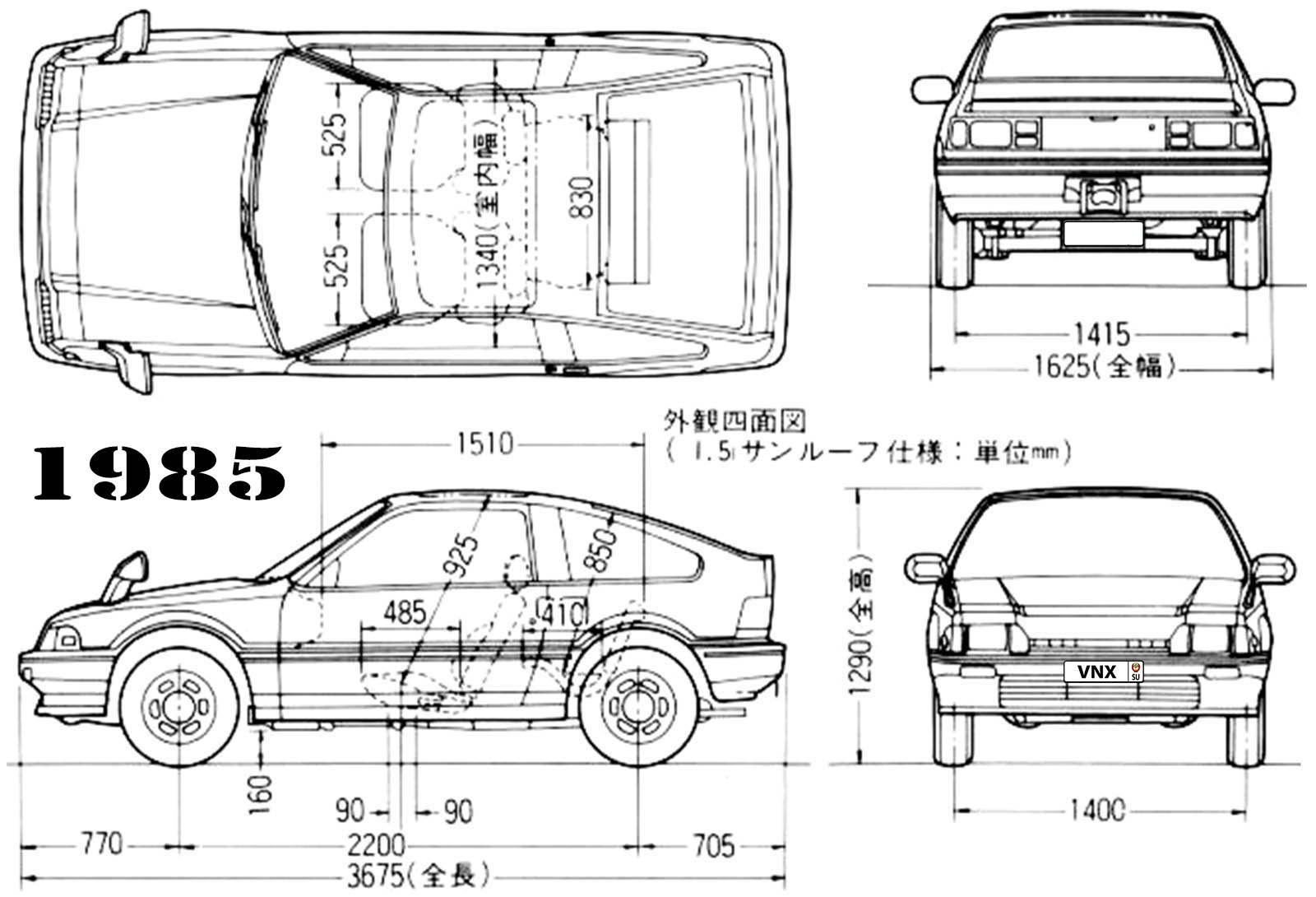 Габаритные размеры Хонда КРиКс 1983-1987 (dimensions Honda CRX mk1)