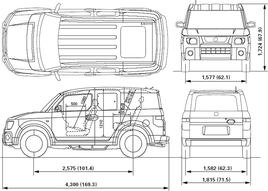 Габаритные размеры Хонда Элемент 2002-2011 (dimensions Honda Element)