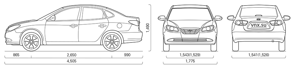 Габаритные размеры Хёндэ Элантра 4 (dimensions Hyundai Elantra J4)