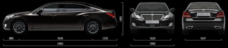 Габаритные размеры Хёндэ Экуус Лимузин 2009-2016 (dimensions Hyundai Equus Limousine)