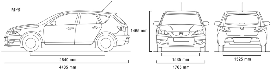 Габаритные размеры Мазда 3 МПС 2003-2008 (dimensions Mazda 3 MPS Mark I)