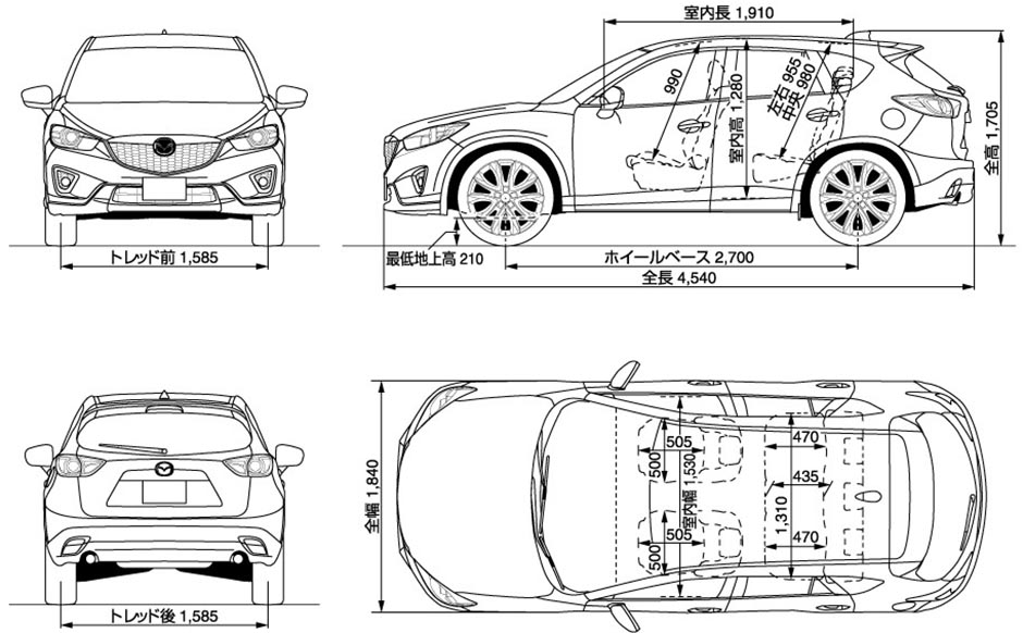 Габаритные  размеры Мазда СиИкс-5 с 2012 (dimensions Mazda CX-5)