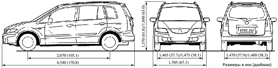 Габаритные размеры Мазда Премаси 2001-2005 (dimensions Mazda Premacy)