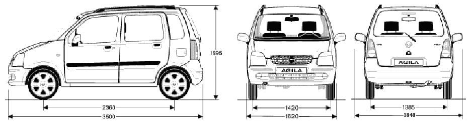 Габаритные размеры Опель Агила (dimensions Opel Agila)