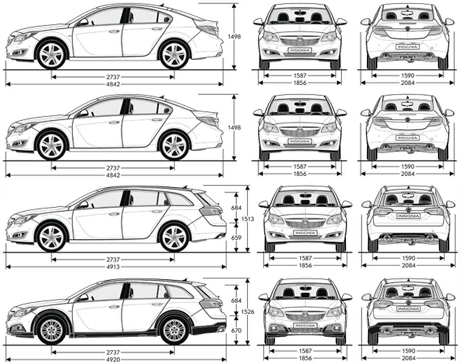Габаритные размеры Опель Инсигния с 2008 (dimensions Opel Insignia)