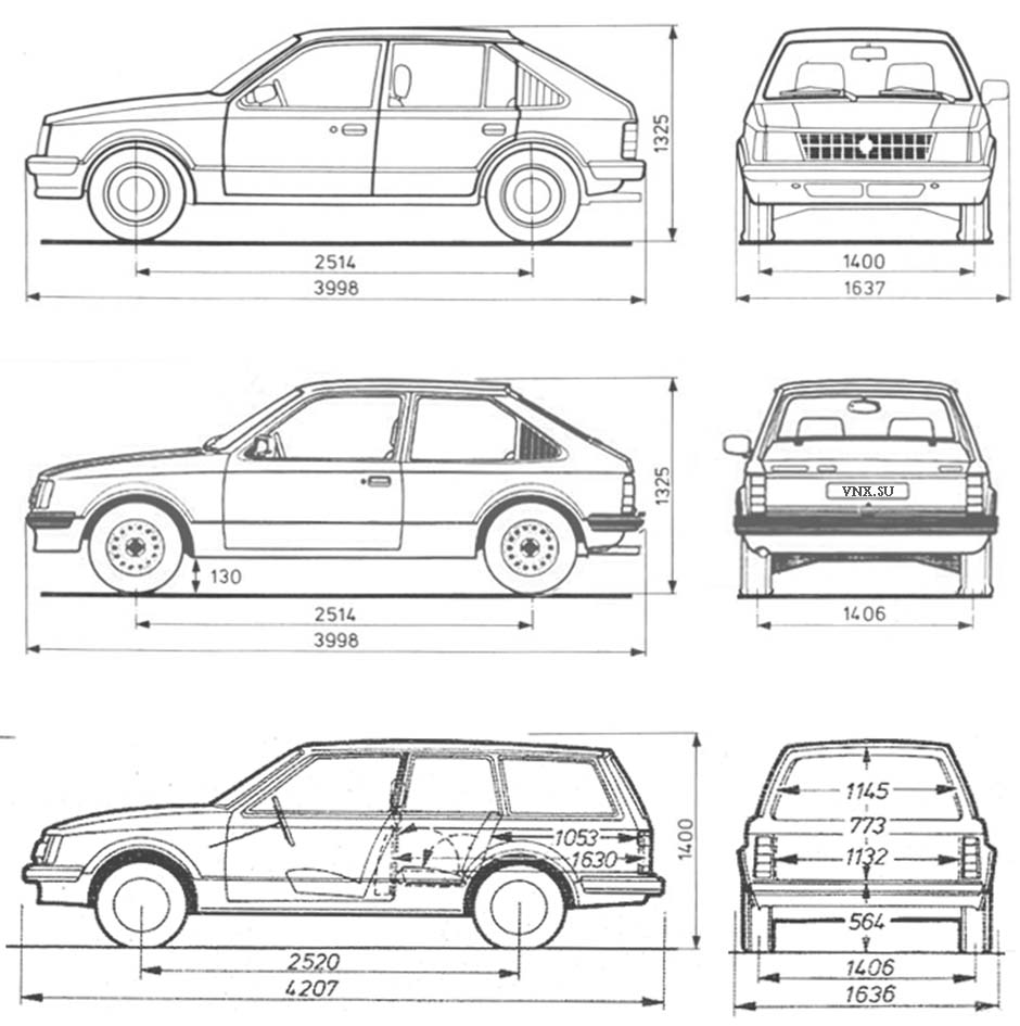 Габаритные размеры Опель Кадет «Д» 1979-1984 (dimensions Opel Kadett D)