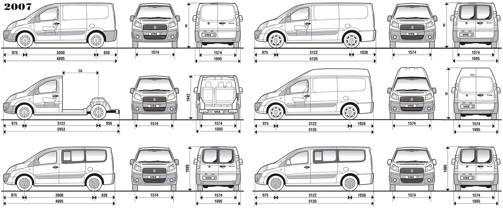Габаритные размеры Фиат Скудо 2007 (dimensions Fiat Scudo)