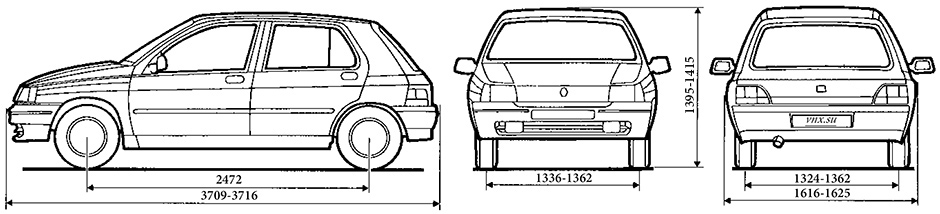Габаритные размеры Рено Клио 1990-1998 (dimensions Clio Mark I)