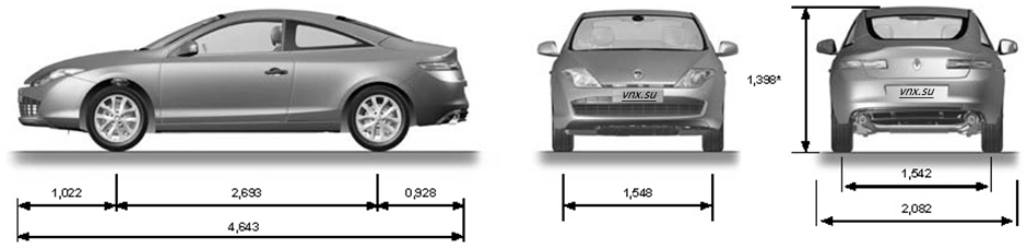 Габаритные размеры Рено Лагуна Купе 2013 (dimensions Renault Laguna Coupe)