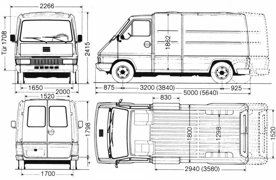 Габаритные размеры Рено Мастер 1980-1997 (dimensions Renault Master)