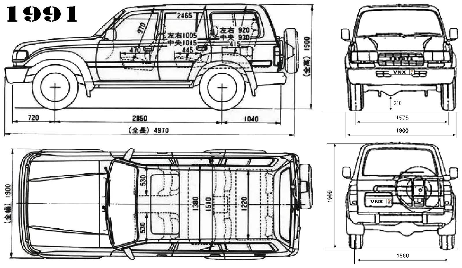 Габаритные размеры Тойота Ленд Крузер 80 1990-1997 (dimensions Toyota Land Cruiser 80/81)