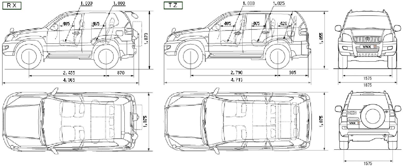 Габаритные размеры Тойота Ленд Крузер Прадо 2002-2009 (dimensions Toyota Land Cruiser Prado RZJ120)