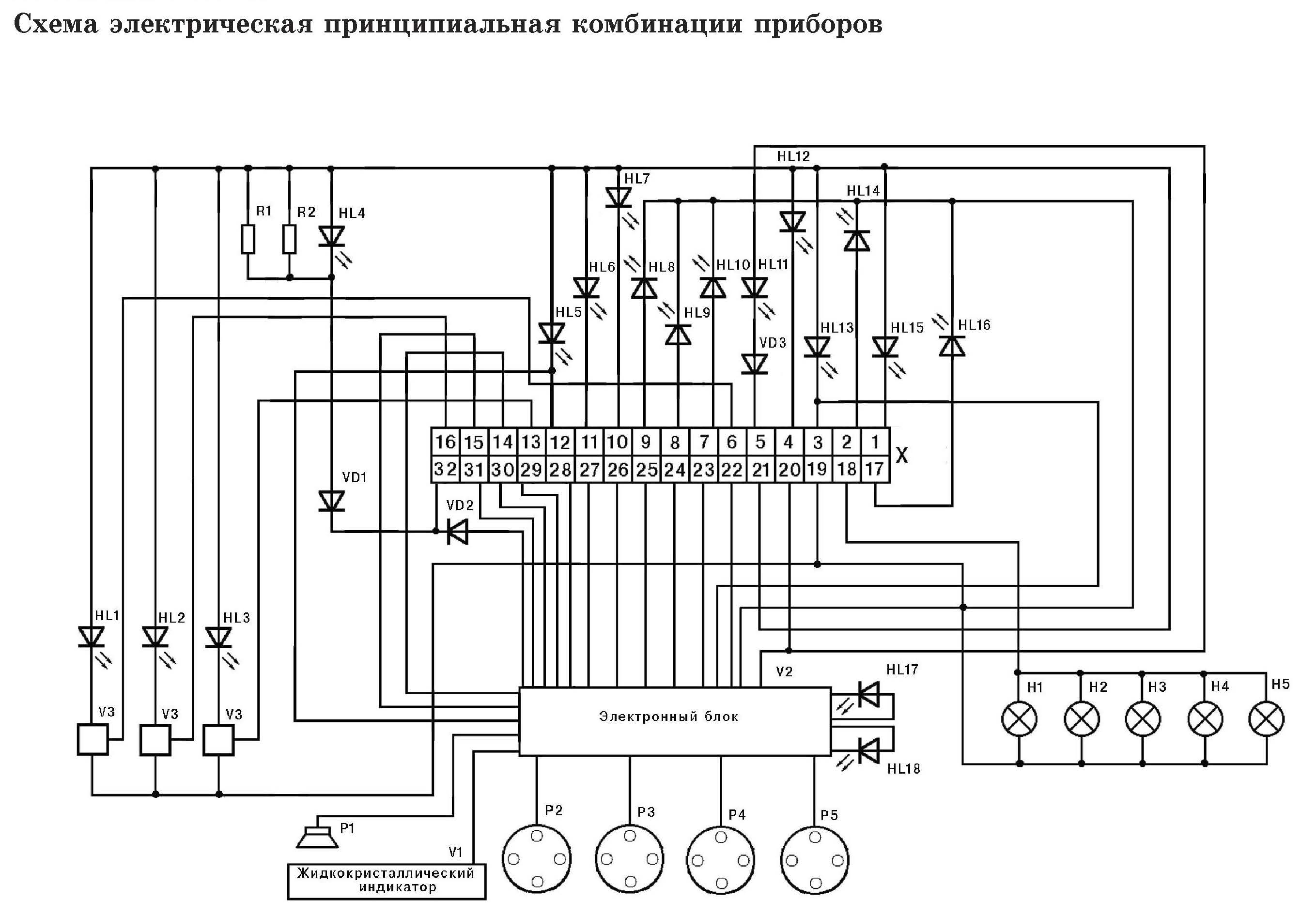 Схема электрическая принципиальная комбинации приборов Лада Калина (LADA 1117 LADA 1118 LADA 1119)