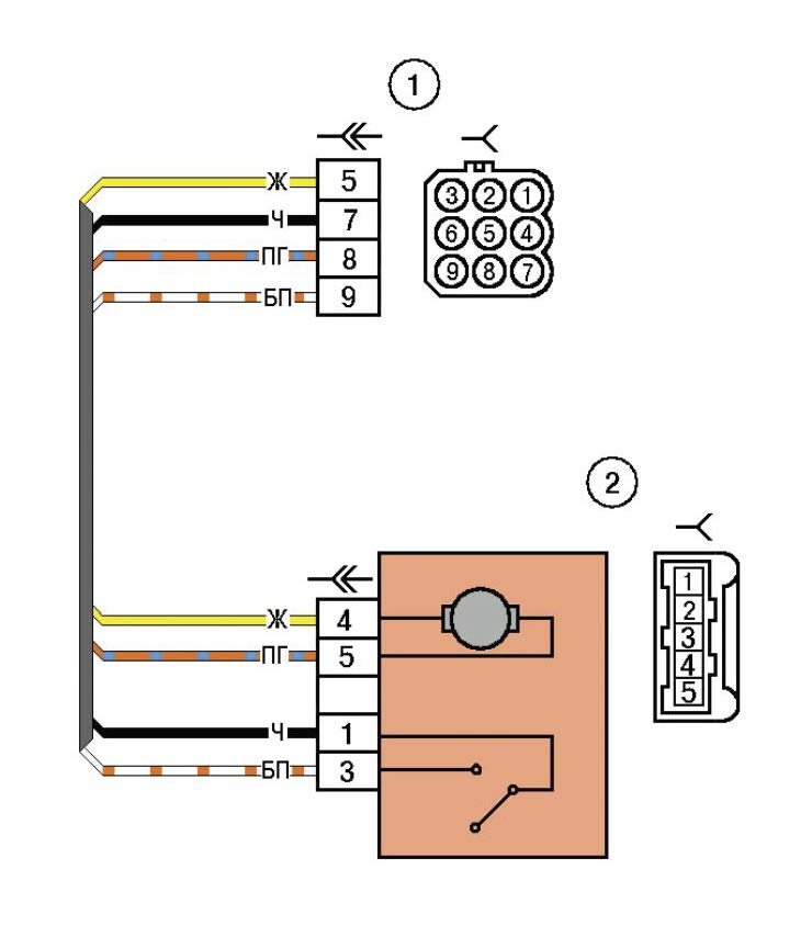 Схема электрических соединений жгута дополнительного заднего правого автомобиля Лада Калина (LADA 1117 LADA 1118 LADA 1119)