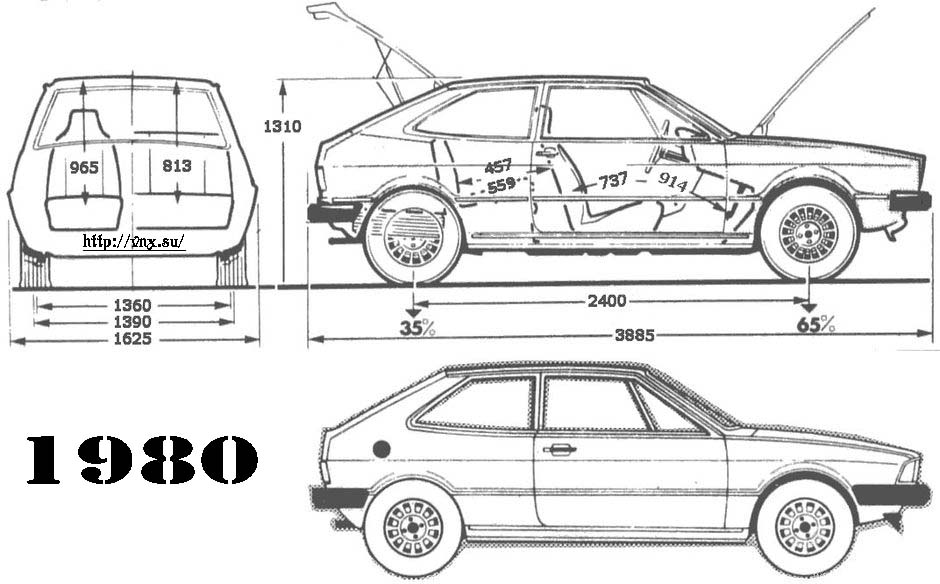Габаритные размеры Фольксваген Сирокко 1974-1984 (dimensions VW Scirocco)