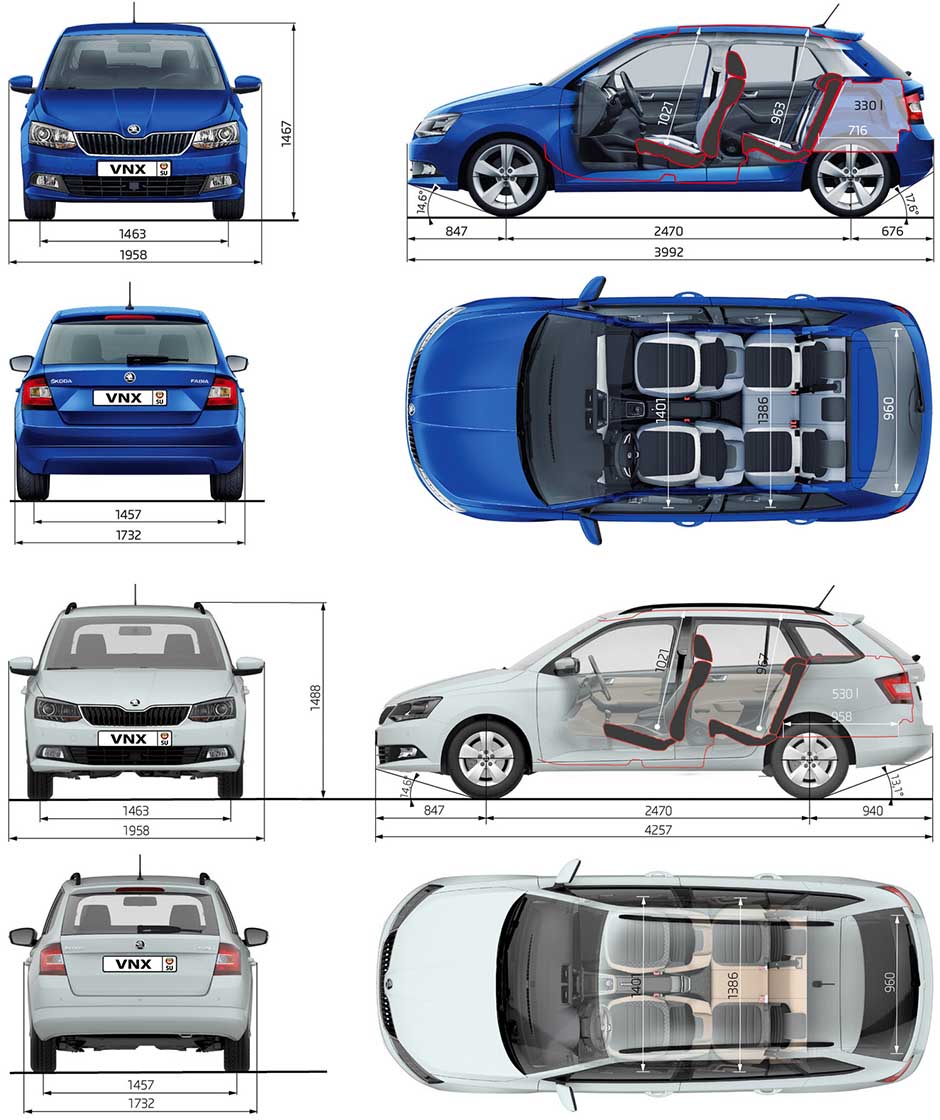 Габаритные размеры Skoda Fabia A06