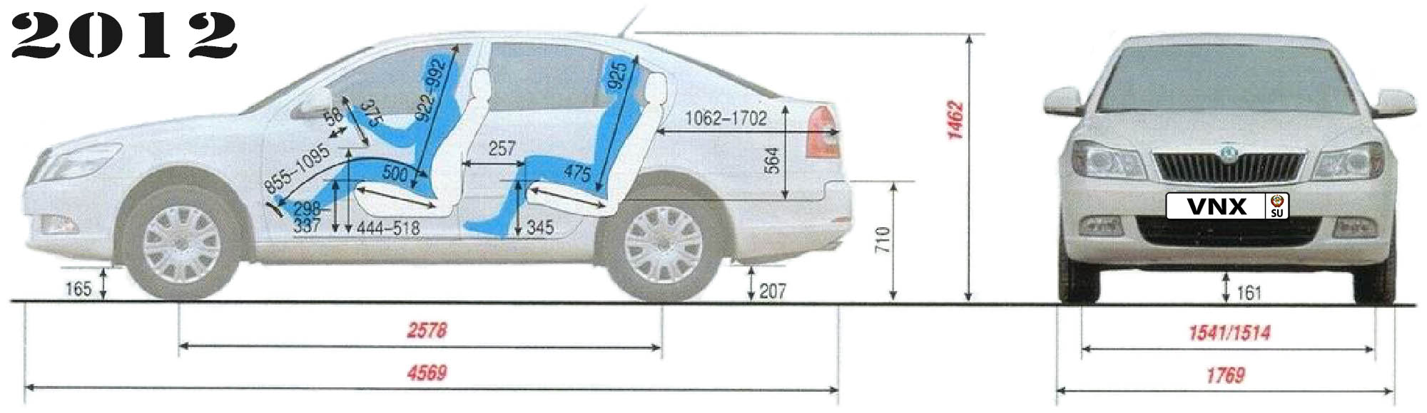 Габаритные размеры Шкода Октавия А5 2008-2013