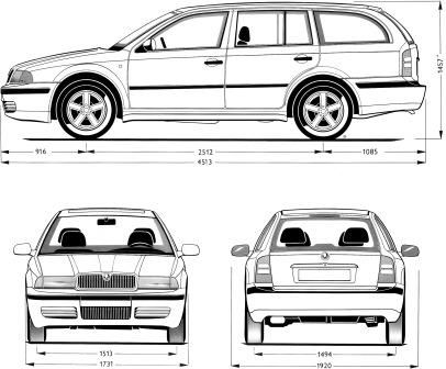 Габаритные размеры Шкода Octavia универсал 1996-2004 (dimensions Škoda Octavia Combi Mark I)