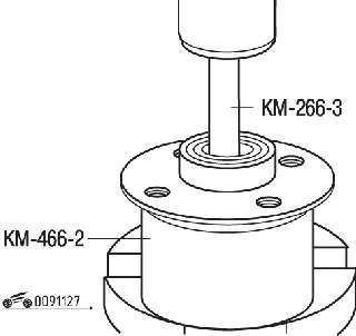 Использование приспособлений КМ-266-2, КМ-266-3 и КМ-466-2 для выпрессовки наружного кольца внутреннего подшипника из ступицы