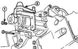Расположение болта (1) крепления рычага переключения передач (2)