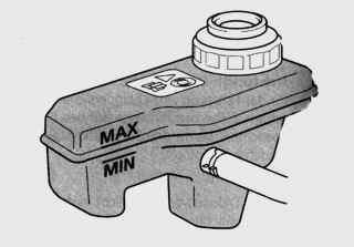 Расположение меток «MIN» и «MAX» на бачке тормозной жидкости