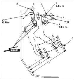 Педаль сцепления, датчик положения педали сцепления, и регулировка выключателя блокировки сцепления