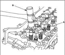 Снятие клапана головки блока цилиндров, пружины, уплотнений клапанов (N22A)